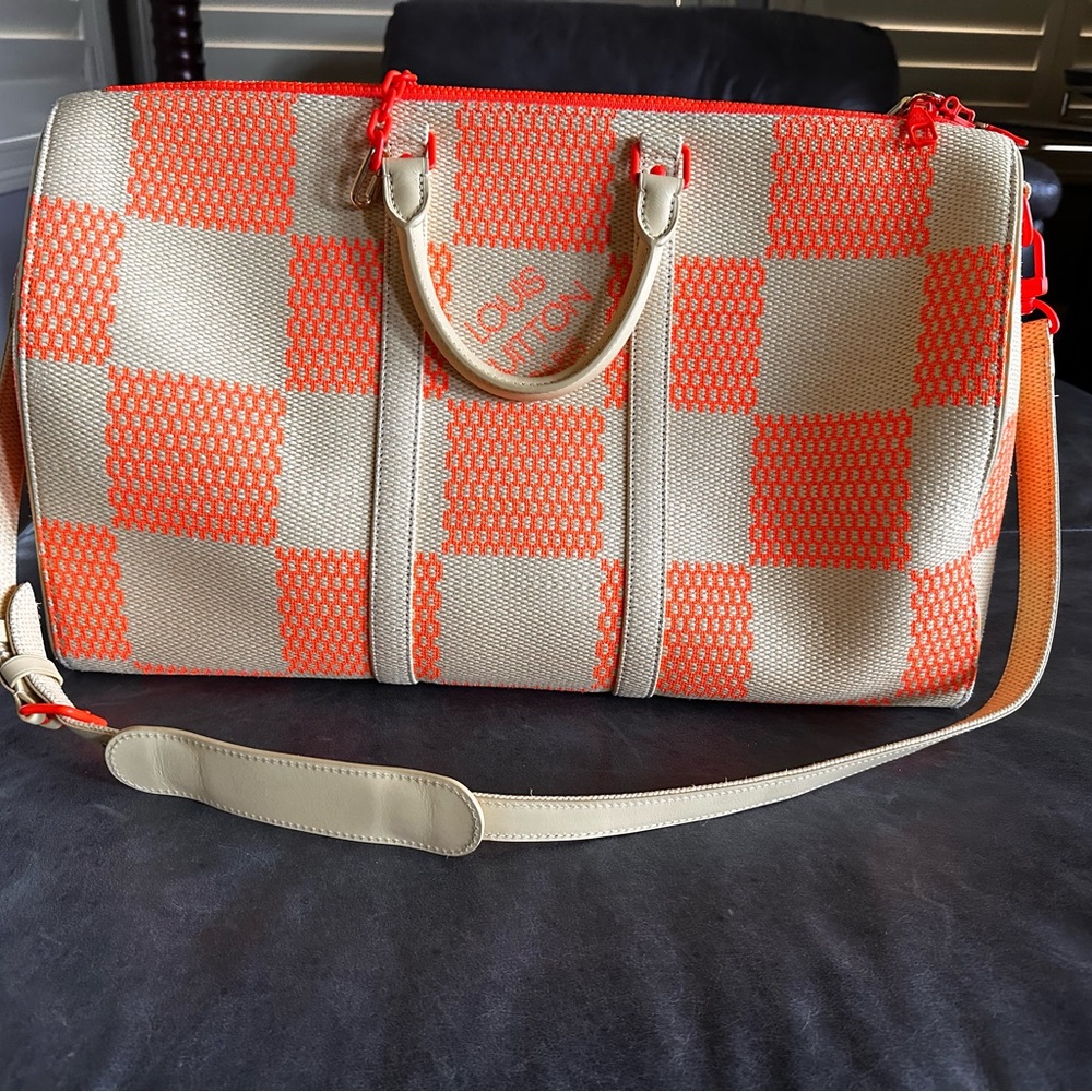 Louis Vuitton Orange Raffia Bandouliere all 50 Duffel Bag